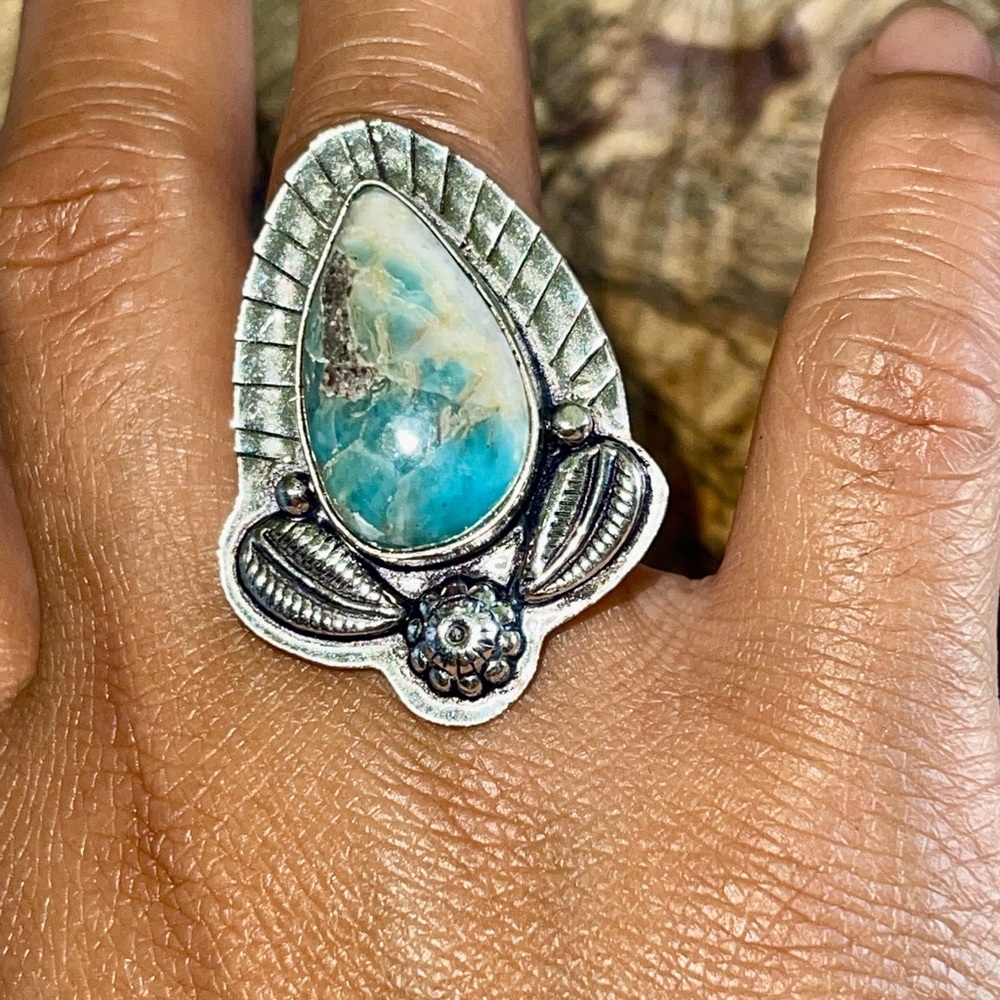 Caribbean Larimar Ring Size 7 1/4 - Picture 2 of 9